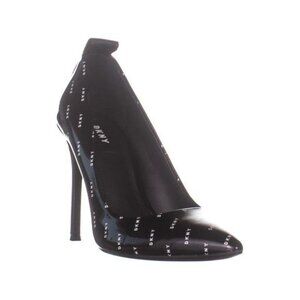 DKNY Women's Wayde Reema Pointed Toe Classic Pumps with Logo Patent Black Size 5